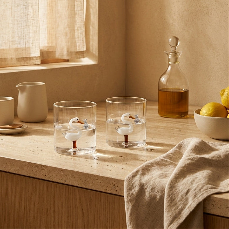 Monterey - Lot De 2 Gobelets Cigogne Porte-Bébé Bleus - Verre Borosilicate - 250ml