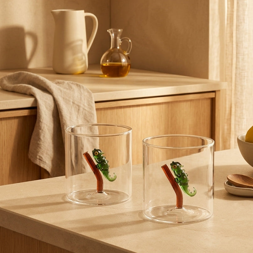 Monterey - Lot De 2 Gobelets Geckos - Verre Borosilicate - 250ml