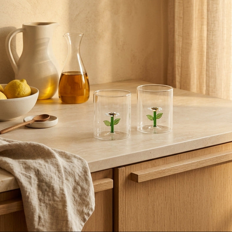 Monterey - Lot De 2 Gobelets Marguerites - Verre Borosilicate - 250ml