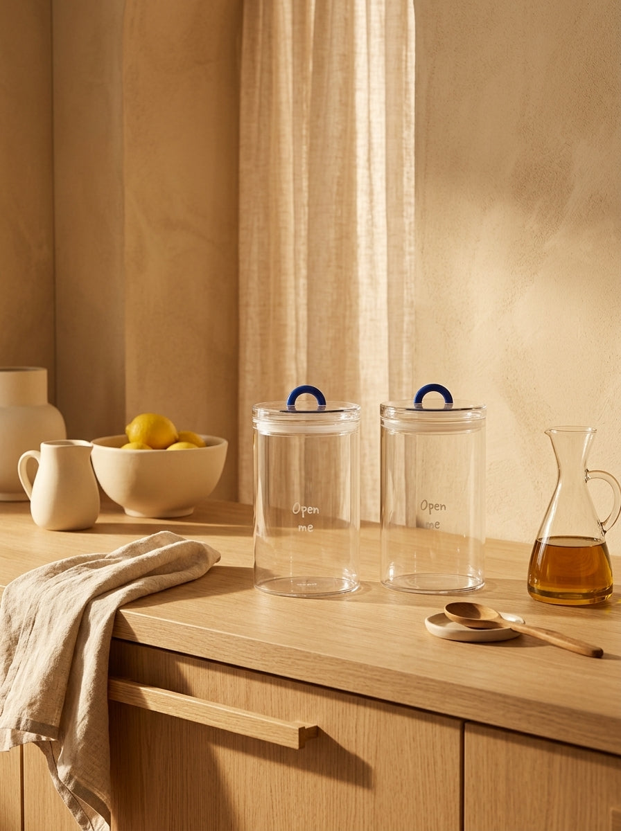 Monterey - Lot De 2 Pots Avec Bouchon Hermétique - Bleu - Verre Borosilicate - 1,5L