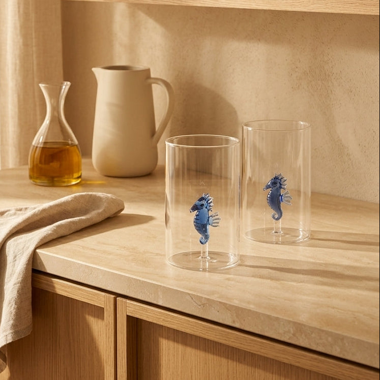 Monterey - Lot De 2 Gobelets Hippocampes - Verre Borosilicate - 500ml