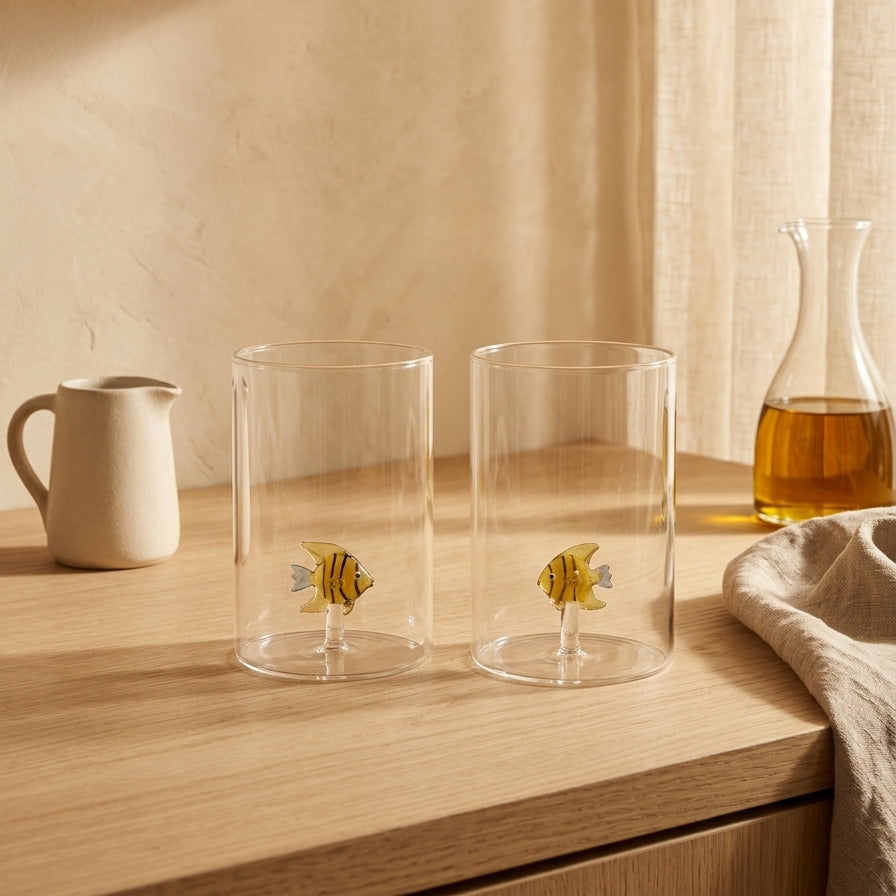 Monterey - Lot De 2 Gobelets Poisson Tropical Dorés - Verre Borosilicate - 500ml