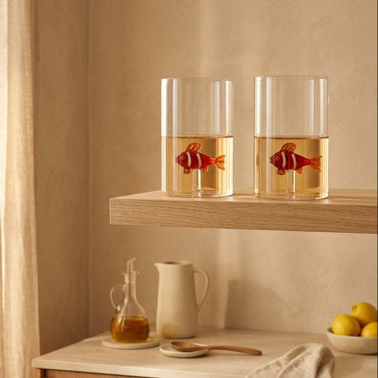 Monterey - Lot De 2 Gobelets Poisson-Clowns - Verre Borosilicate - 500ml