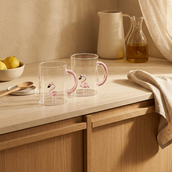 Monterey - Lot De 2 Mugs Flamant Roses - Verre Borosilicate - 420ml