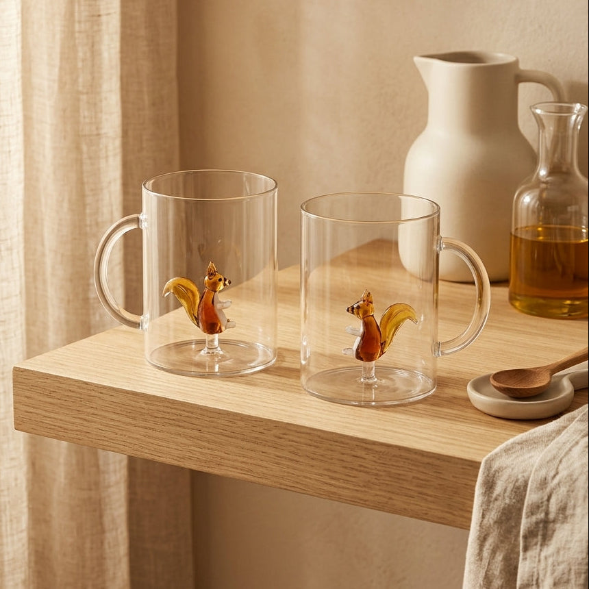 Monterey - Lot De 2 Mugs Ecureuils - Verre Borosilicate - 420ml