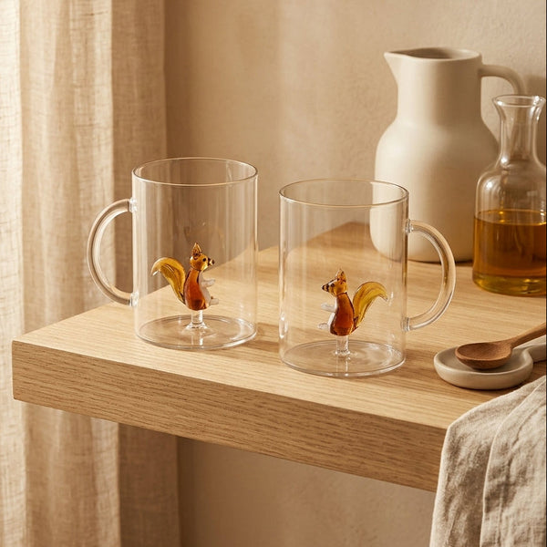 Monterey - Lot De 2 Mugs Ecureuils - Verre Borosilicate - 420ml