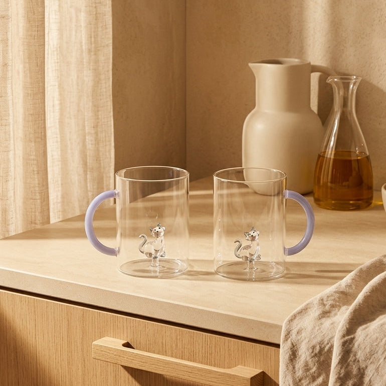 Monterey - Lot De 2 Mugs Chats - Verre Borosilicate - 420ml