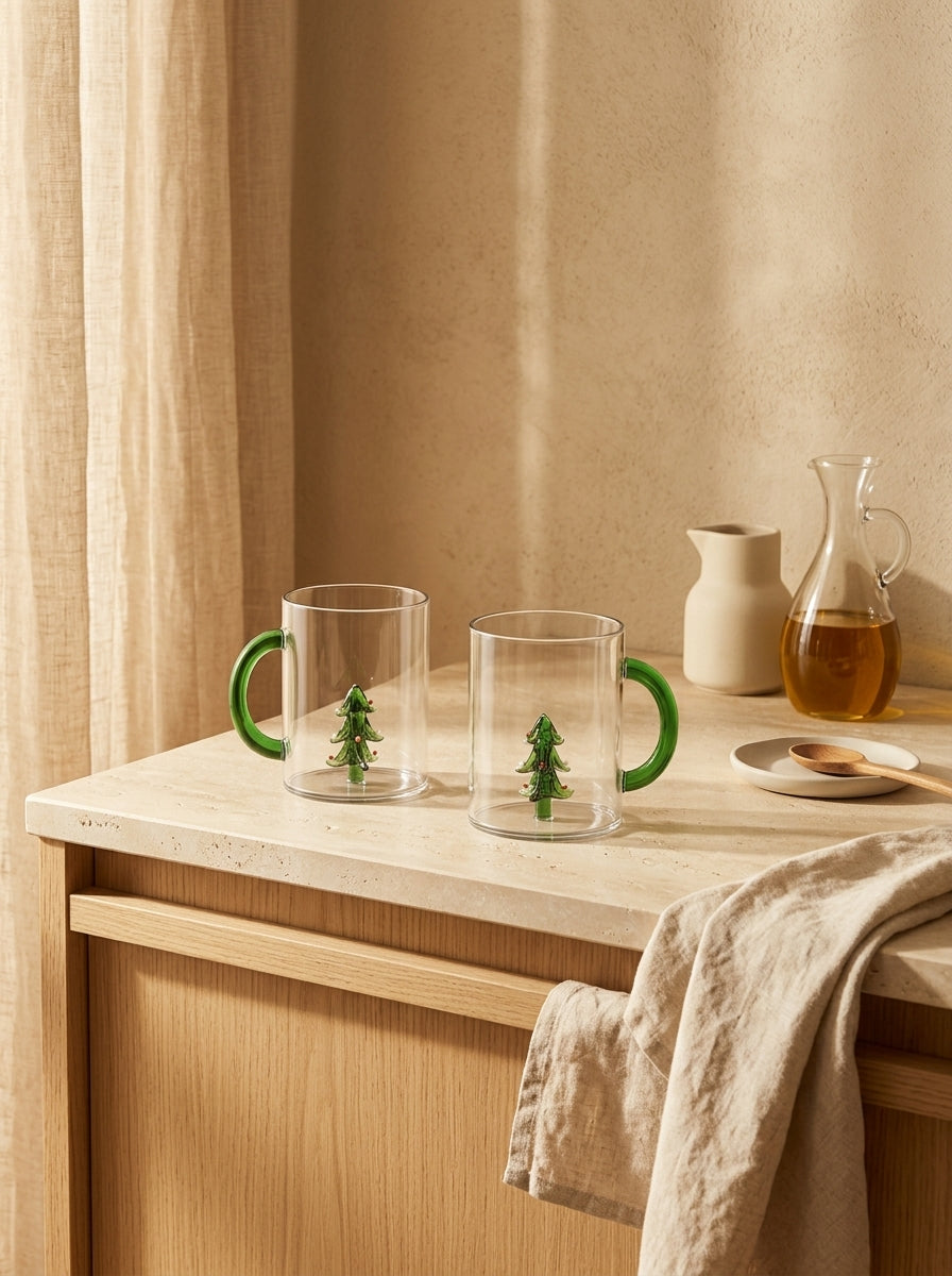 Monterey - Lot De 2 Mugs Sapins - Verre Borosilicate - 420ml