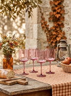 Eyden - Lot De 4 Verres À Pied 35 Cl - Verre Soufflé Bouche - Rose