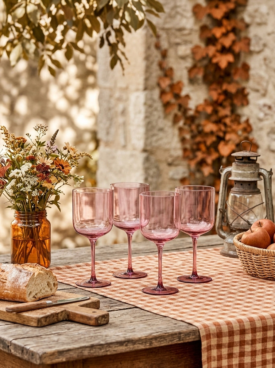 Eyden - Lot De 4 Verres À Pied 35 Cl - Verre Soufflé Bouche - Rose