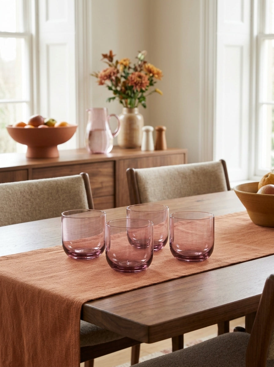 Eyden - Lot De 4 Gobelets 26 Cl - Verre Soufflé Bouche - Rose