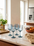 Eyden - Lot De 4 Verres À Pied 35 Cl - Verre Soufflé Bouche - Bleu