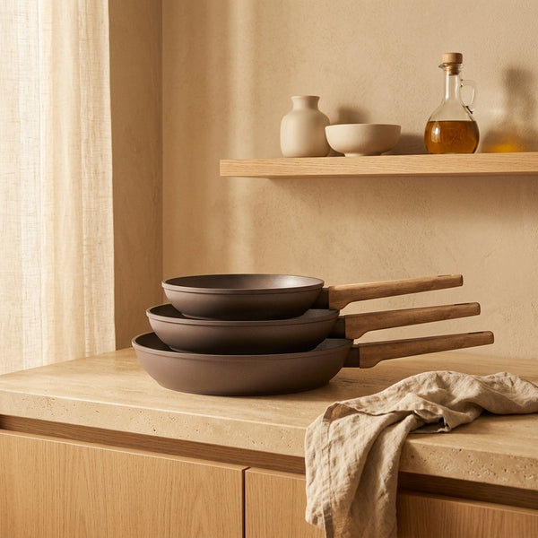 Set 3 Poêles 20/24/28cm - Aluminium Forgé - Revêtement Céramique - Taupe