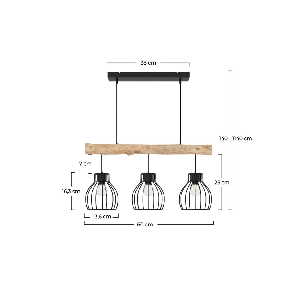 suspension abby en bois naturel etmetal noir