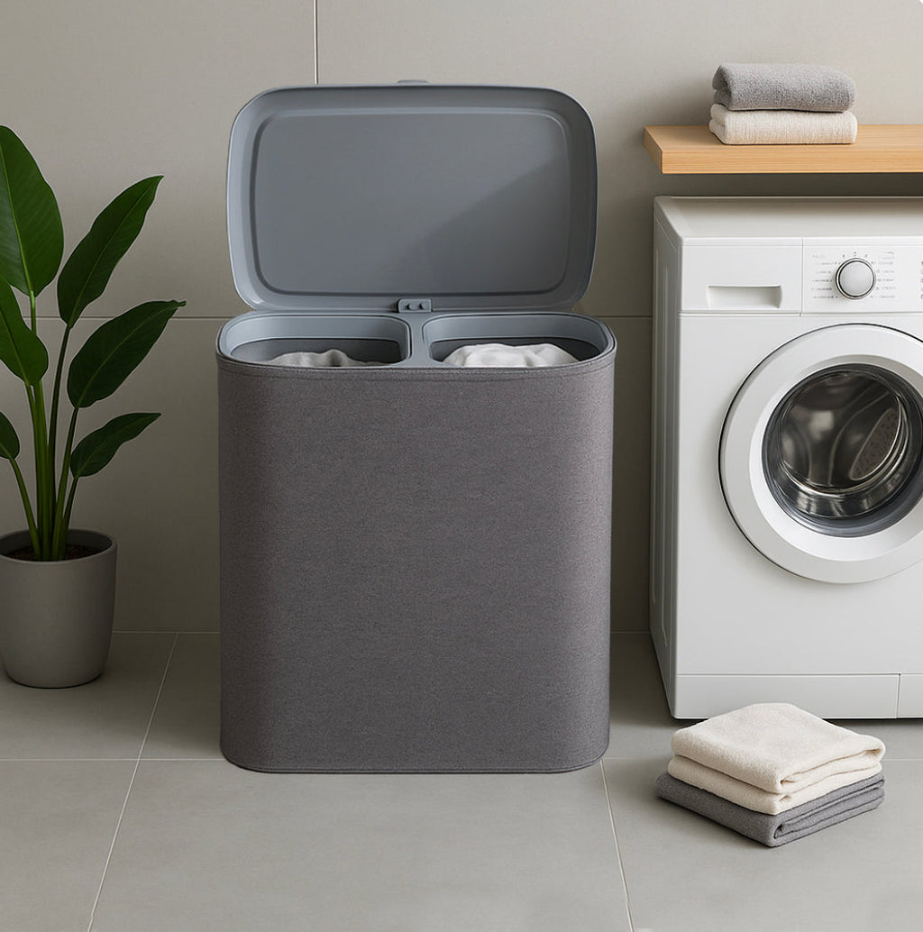 Panier à linge en tissu grande capacité 90 litres avec séparation, 2 sacs de lavage amovibles avec couvercle Modèle SVEN