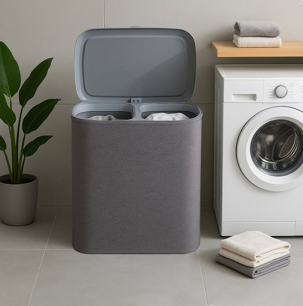 Panier à linge en tissu grande capacité 90 litres avec séparation, 2 sacs de lavage amovibles avec couvercle Modèle SVEN