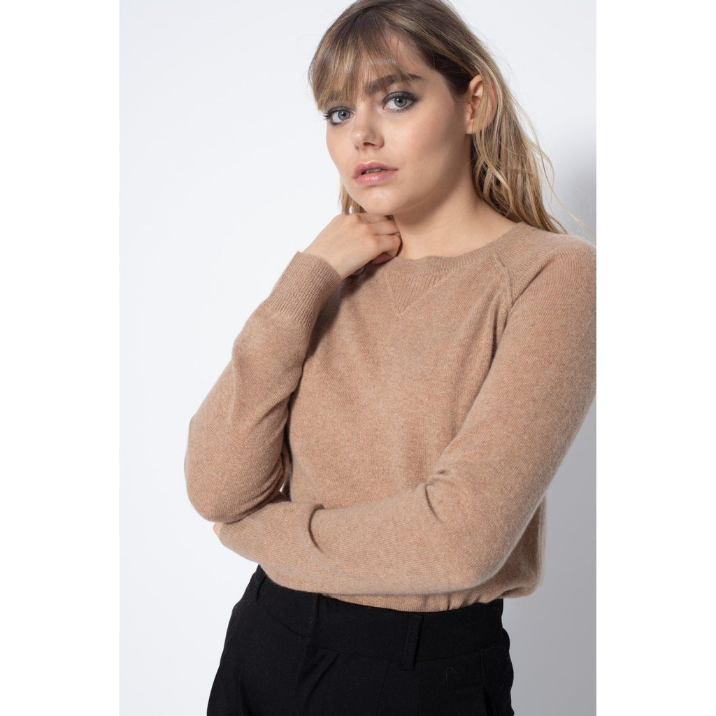 Sweat Col Rond Wilma Camel, 100% Cachemire, 2 Fils, Jersey - Femme - Perfect Cashmere - The Bradery