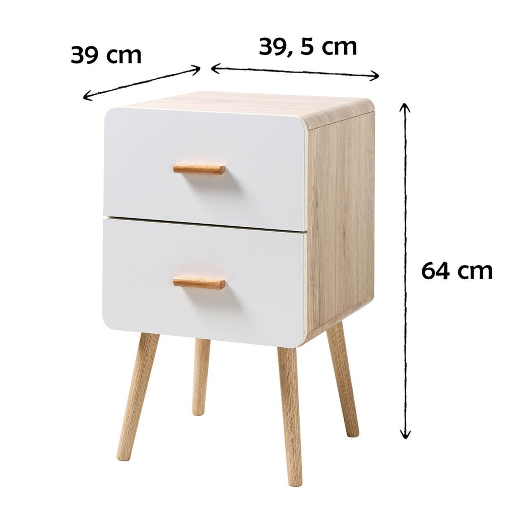 Table De Chevet 2 Tiroirs Façades Blanches H64 cm - Blanc