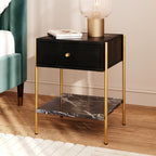 table de chevet marbre noir pieds dores doori