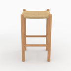 tabouret kira pour ilot central 65 cm en teck et rotin fond beige