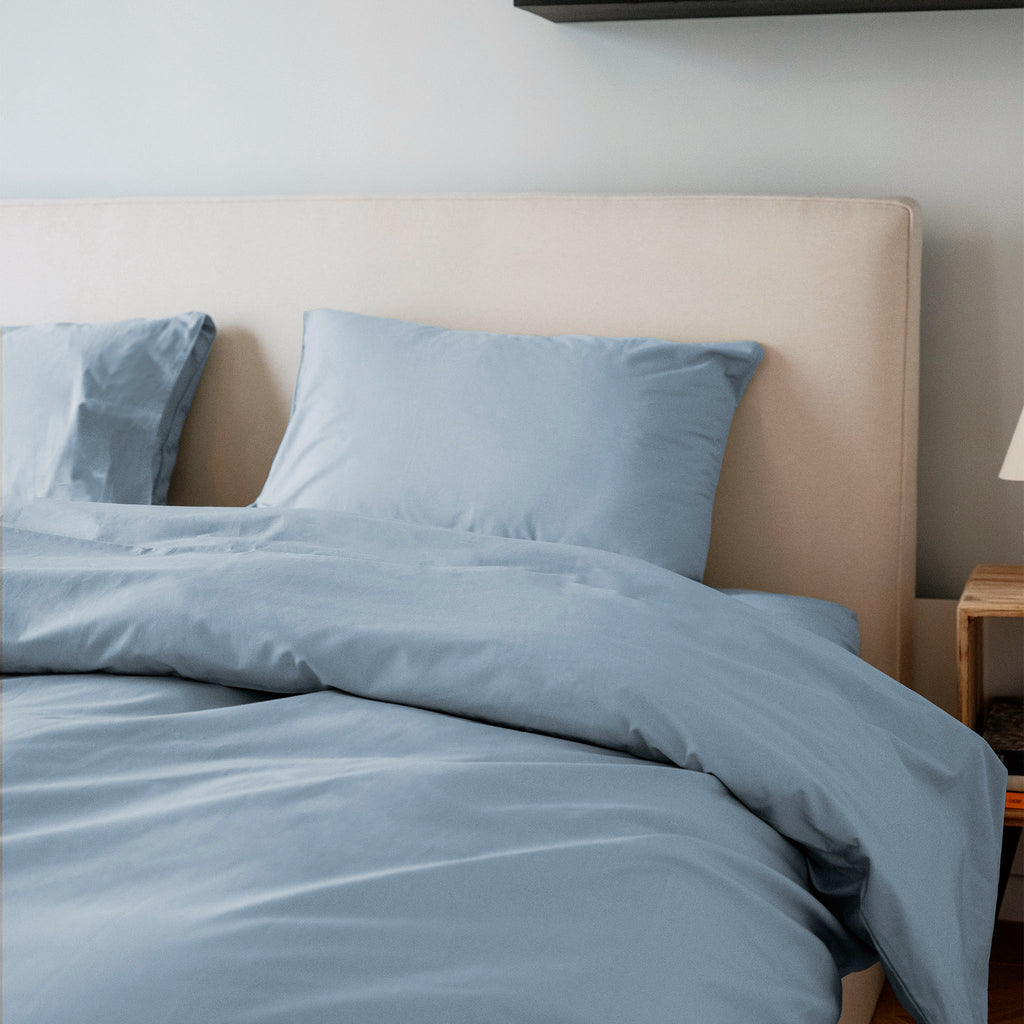 Housse De Couette Percale De Coton - Bleu Gris