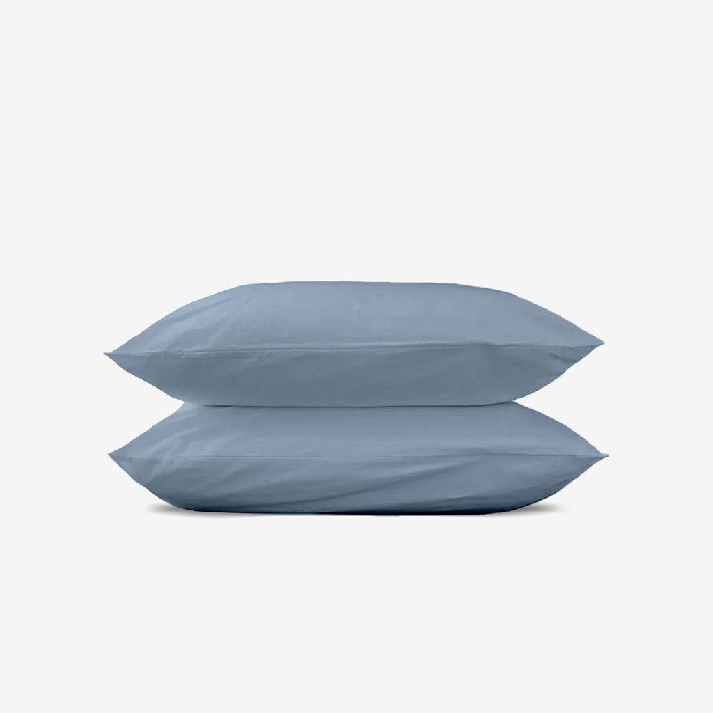 Lot De 2 Taies D'Oreiller - Percale De Coton - Bleu Gris