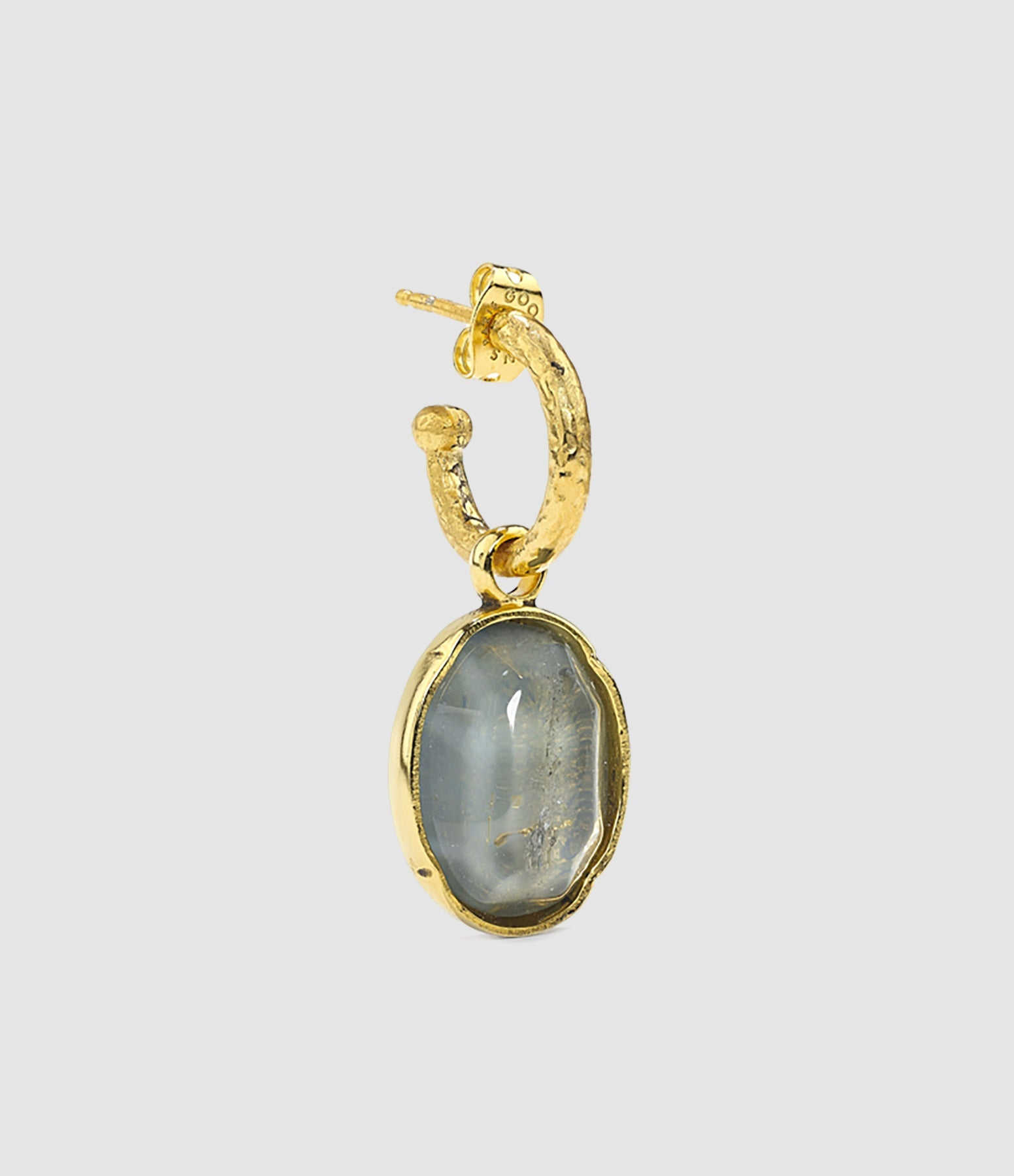 Goossens Paris - Créole Cabochon Cristal De Roche Bleu Denim (Vendue À L'Unité) - Femme