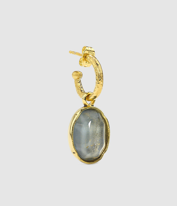 Goossens Paris - Créole Cabochon Cristal De Roche Bleu Denim (Vendue À L'Unité) - Femme