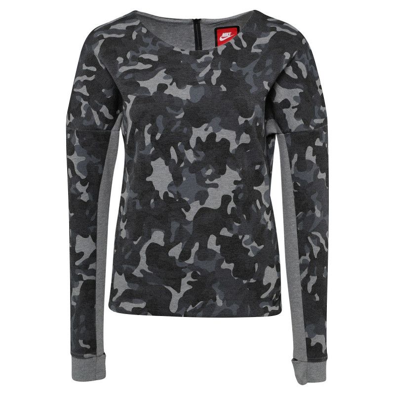 Tech Fleece Crew Aop - Sweat Femme Textile - Gris SWEAT FEMME TEXTILE Nike