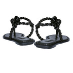 Thory Black Flat Sandal featuring braided metallic thread straps and a rich Italian leather sole for a casual yet elegant look.