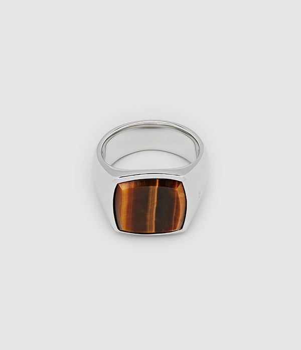 Tom Wood - Chevalière Cushion Argent Œil De Tigre - Unisexe
