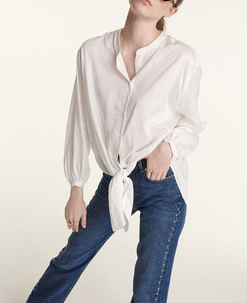 The Kooples - Top Fluide Écru Large À Détail Noué - Femme