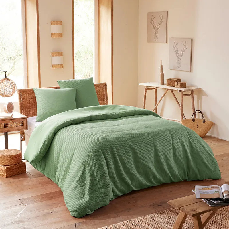 Parure De Couette (Housse + Taies D'Oreiller) - Nid D'Abeille - Olive