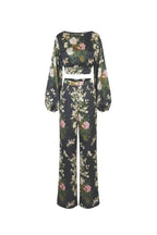 Pantalon Droit À Imprimé Pivoine Chinoise – Noir