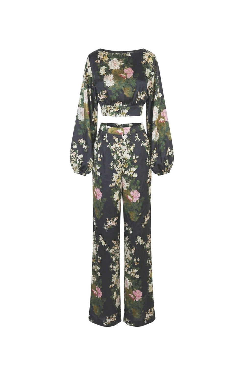 Pantalon Droit À Imprimé Pivoine Chinoise – Noir