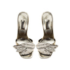Valeria Sahara High-Heel Sandal with metallic leaf embroidery, reflecting nature's beauty and strength.