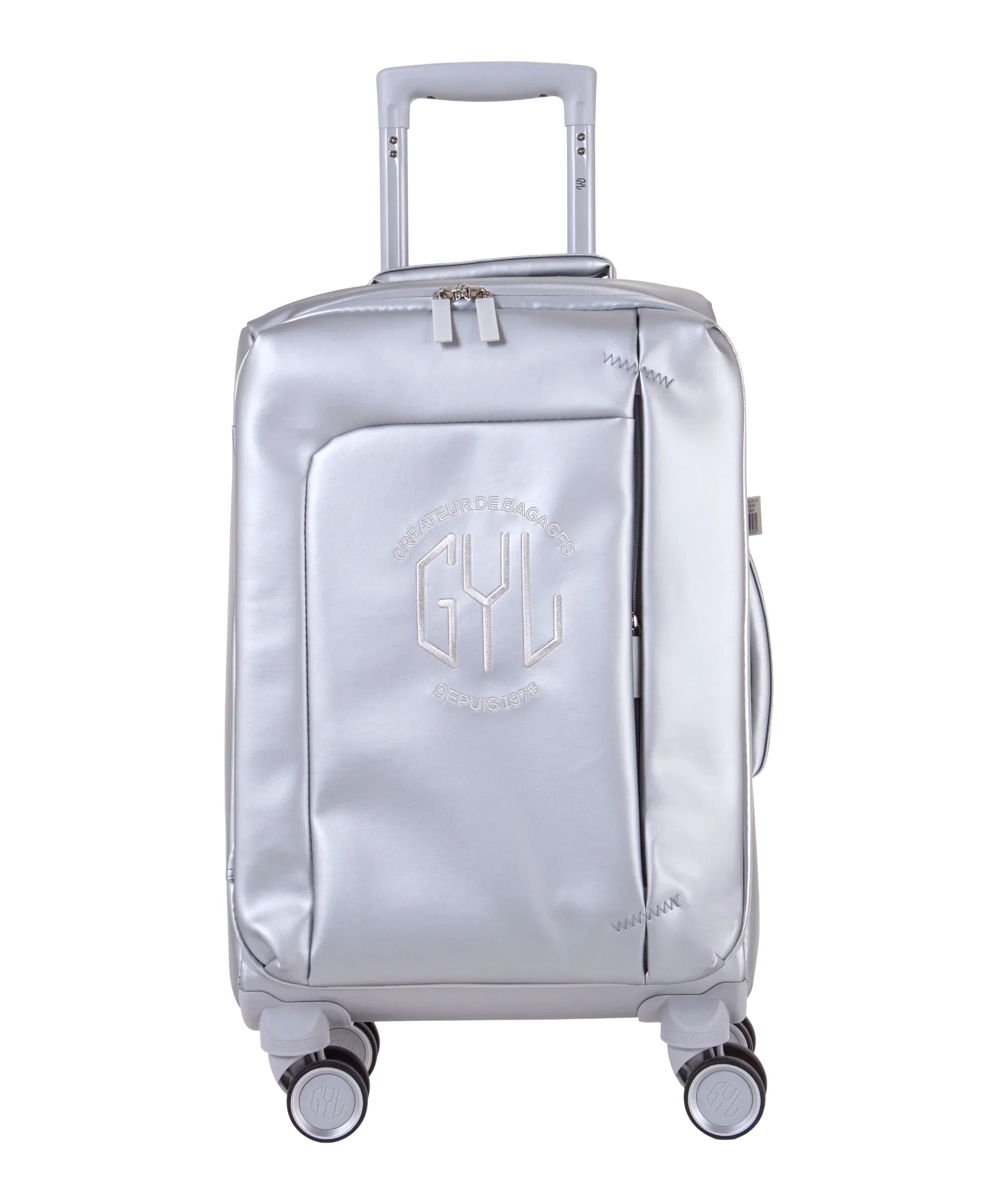 Valise Evasion GYL souple cabine 55 cm coloris argent vue de face avec logo GYL