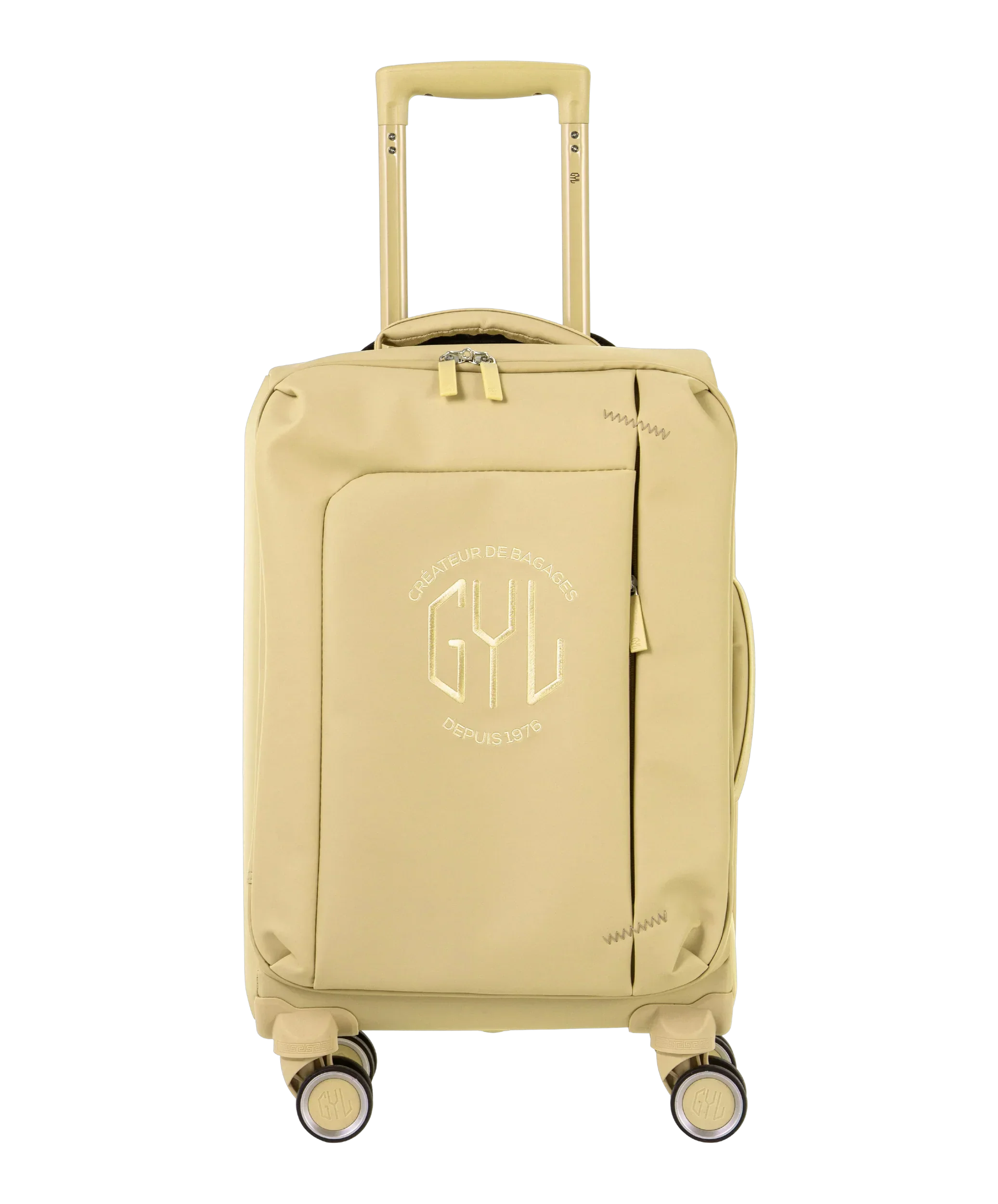 Valise Evasion GYL souple cabine 55 cm coloris champagne vue de face avec logo GYL