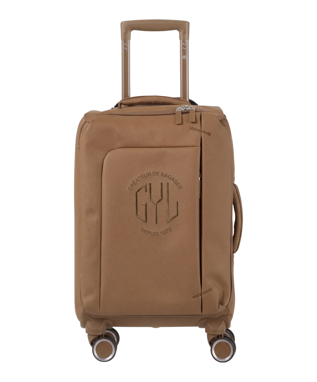 Valise Evasion GYL souple cabine 55 cm coloris moca vue de face avec logo GYL