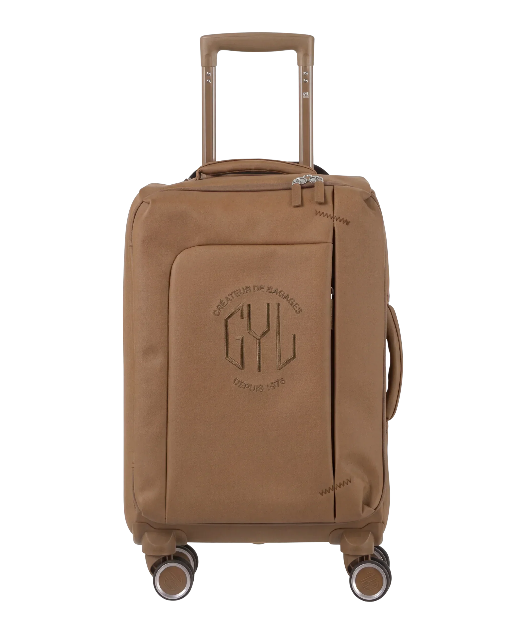 Valise Evasion GYL souple cabine 55 cm coloris moca vue de face avec logo GYL