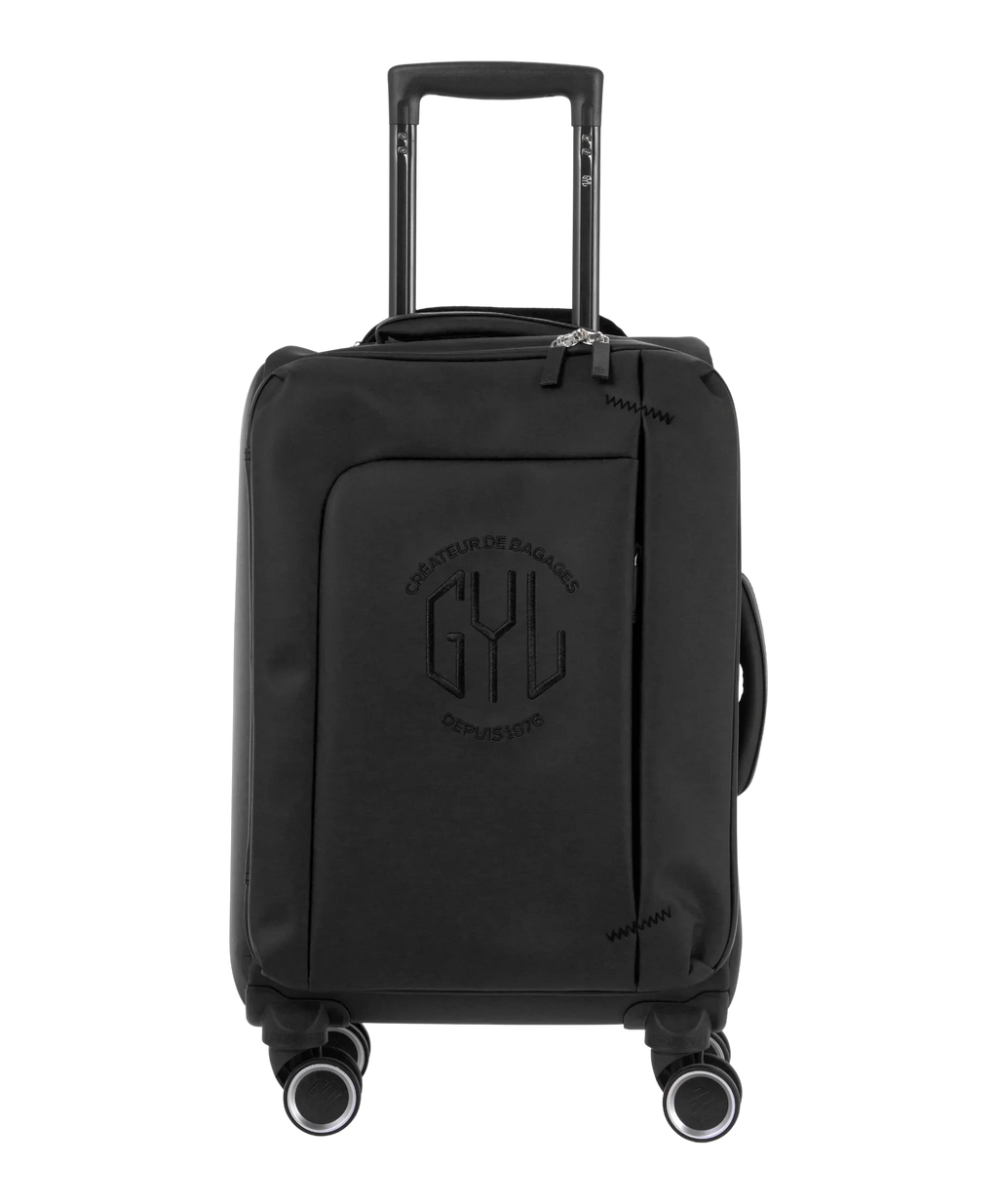 Valise Evasion GYL souple cabine 55 cm coloris noir vue de face avec logo GYL