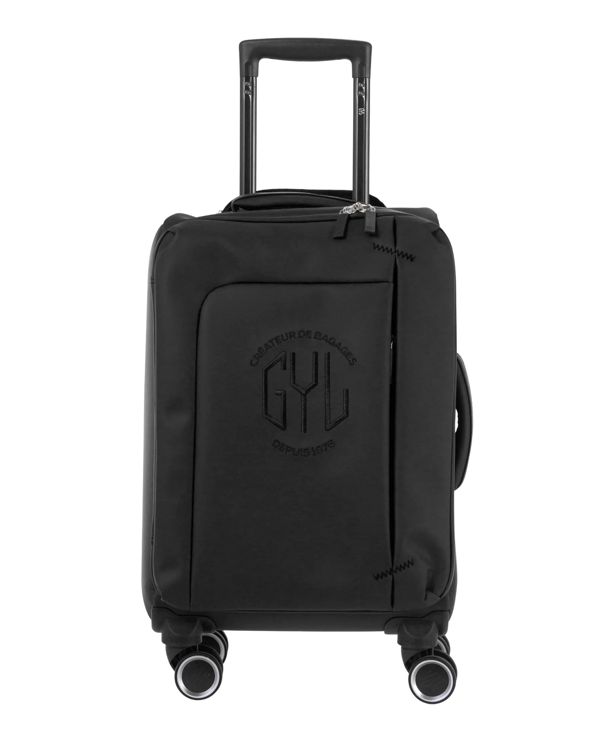 Valise Evasion GYL souple cabine 55 cm coloris noir vue de face avec logo GYL