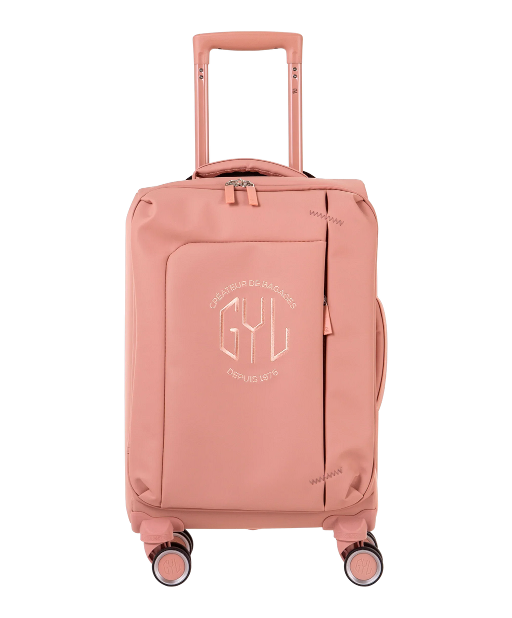 Valise Evasion GYL souple cabine 55 cm coloris rose-gold vue de face avec logo GYL