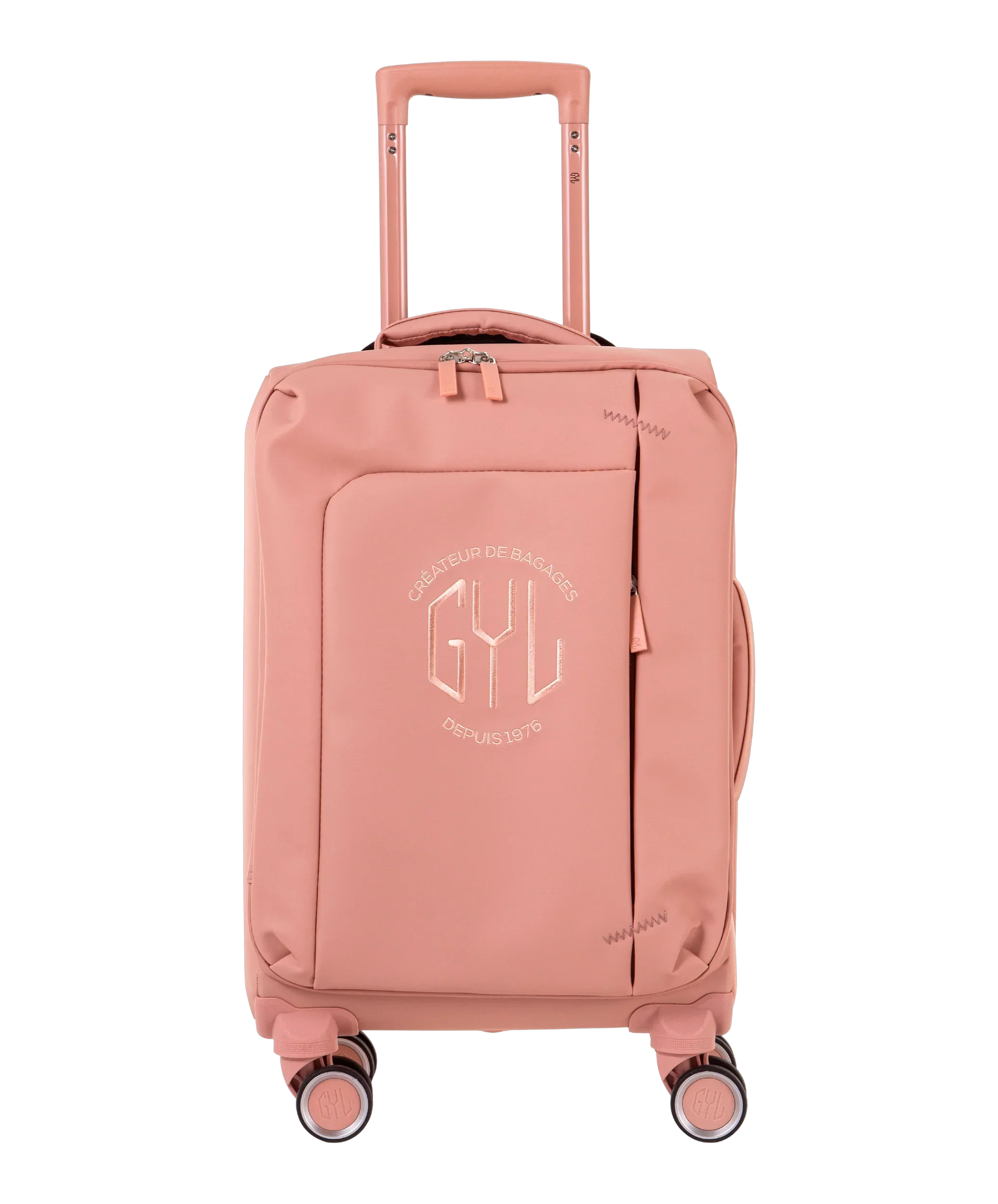 Valise Evasion GYL souple cabine 55 cm coloris rose-gold vue de face avec logo GYL