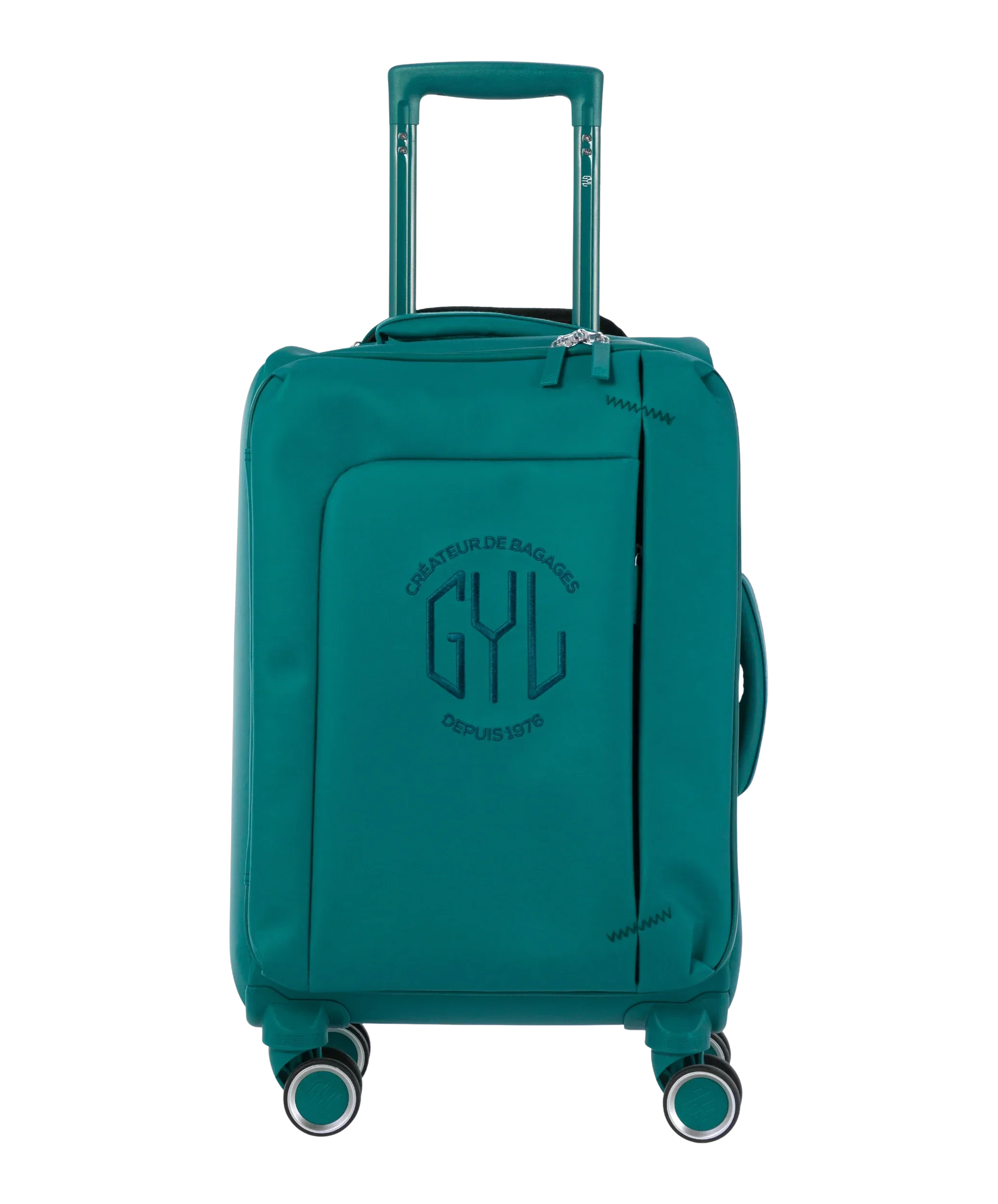 Valise Evasion GYL souple cabine 55 cm coloris sapin vue de face avec logo GYL