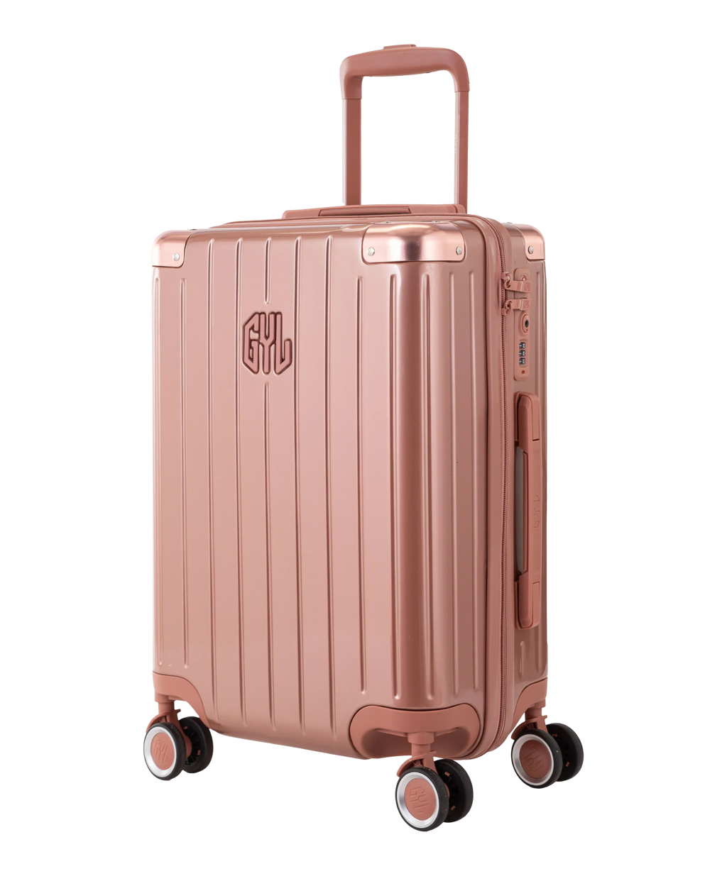 Valise Intemporelle en polycarbonate cabine 55 cm coloris rose gold vue trois quarts