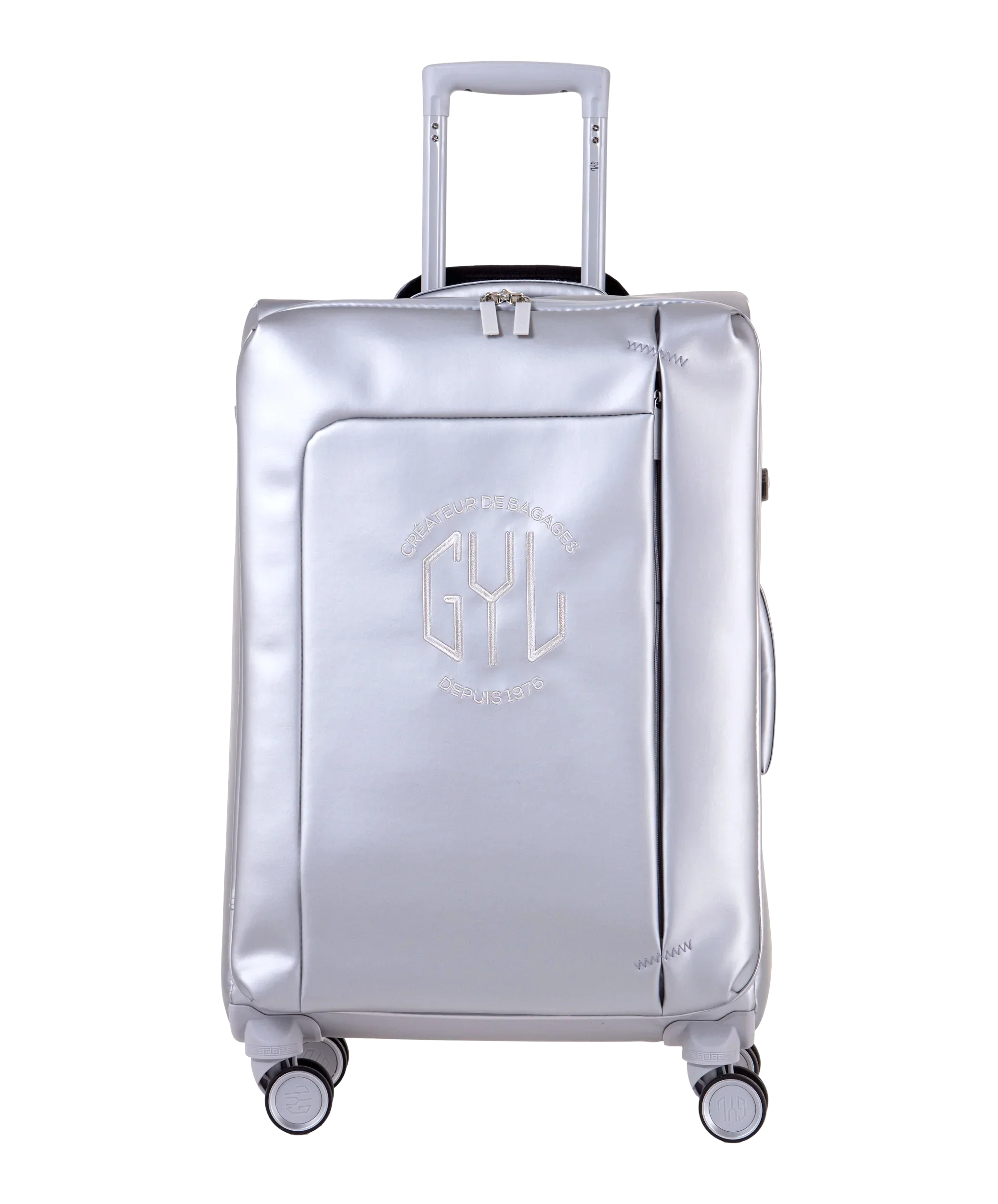 Valise Evasion GYL souple semaine 65 cm coloris argent vue de face avec logo GYL
