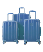 Set de 3 valises rigides Intemporelle en polycarbonate coloris bleu grise vue de face avec logo GYL