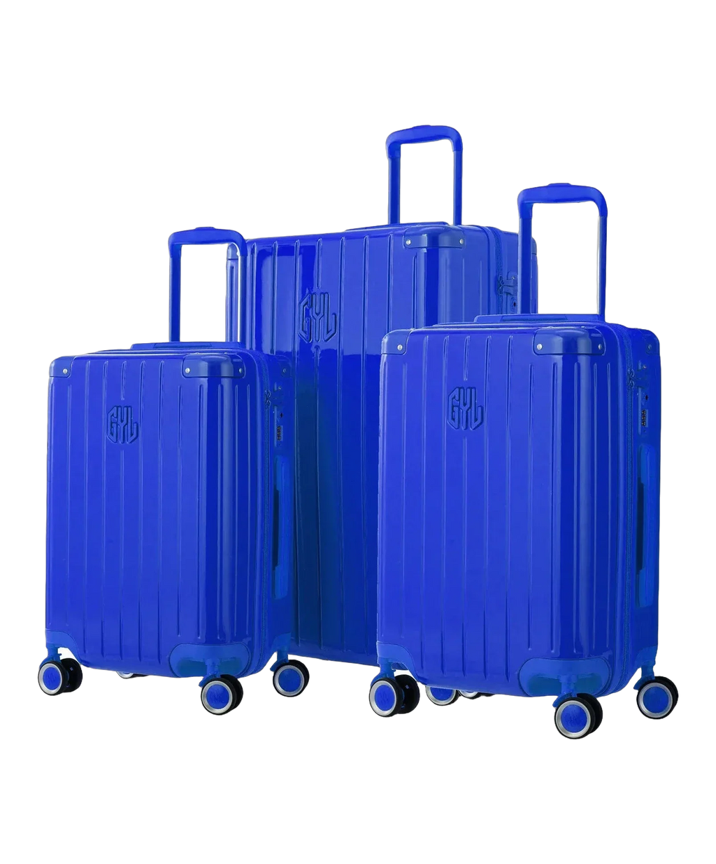Valise rigide Intemporelle bleu vue de profil avec serrure TSA integree GYL
