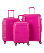 Valise Citadine en polypropylene set de 3 valises cabine semaine et soute coloris fuchsia vue de face du set complet